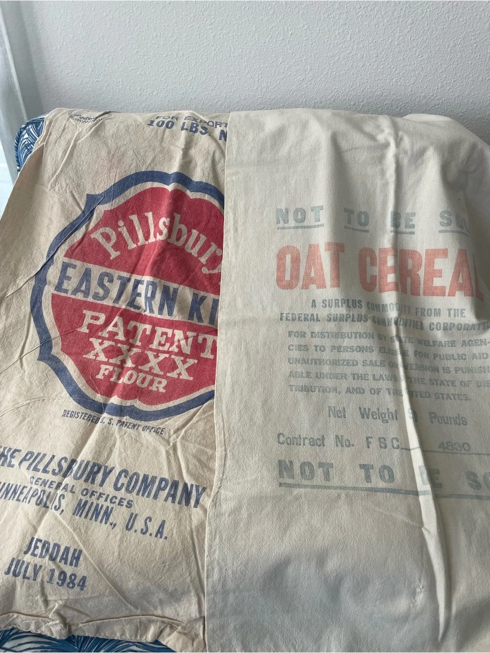 Flour Sack & Oat Sack …Vintage, each 20” X 36”